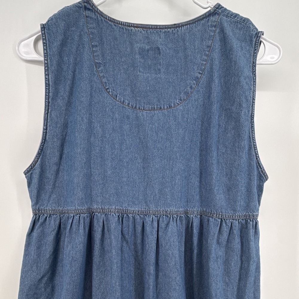VTG denim maxi dress womens 3XL embroidered pockets grandmacore 90s mom folk - Picture 8 of 10